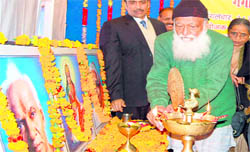 Prof GD Aggarwal at a workshop on Ganga cleanliness in Dev Sanskriti University. 