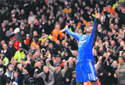 Chelseas Didier Drogba celebrates his second goal on Sunday.