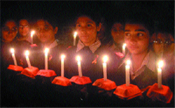 School students take out a candlelight march on World AIDS Day in Amritsar 