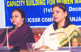 Speakers at the UGC-sponsored workshop on Capacity building for women managers in higher education at Panjab University in Chandigarh on Tuesday.