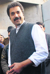 Kuldeep Bishnoi outside the assembly on Monday.