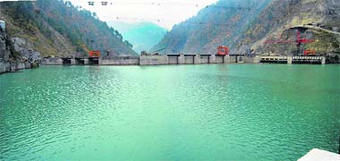 A reservoir of the Baglihar hydroelectric project over the Chenab in Doda district