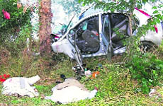 The Indica which met with an accident near Hedon village on Tuesday.