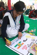 A chart-making competition in progress during a function organised to mark the 75th anniversary of the Reserve Bank of India, in Bathinda on Wednesday.