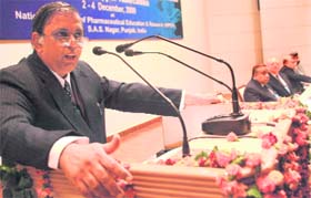 Prof P Rama Rao, director, NIPER, addresses the inaugural session of a seminar in Mohali