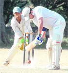 A batsman tries to dig out a yorker during the Beehive Cricket T20 Tournament in Dehradun on Wednesday.
