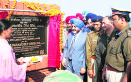 Punjab DGP Paramdeep Singh Gill during a stone-laying cermony of modern police lines at Fatehgarh Sahib on Wednesday.