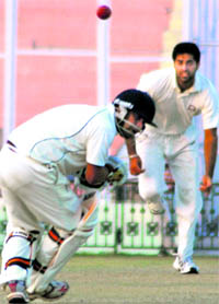Manpreet Gony bowls a bouncer on Wednesday. Tribune photo: Vicky Gharu