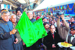 Pawan Kumar Bansal, Minister for Parliamentary Affairs, and Nek Chand flag off Dibrugarh Express at Chandigarh Railway Station on Thursday.