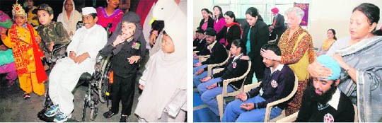 Special children take part in a fancy-dress competition on the World Disability Day at Sukhna Lake and (right) being treated at a healing camp at SOREM, Sector 36, Chandigarh, on Thursday.