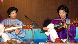 Ayaan Ali Khan and Amaan Ali Khan perform at an export award function@@ in Gurgaon on Wednesday night.