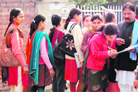 Students at a signature campaign organised by the All-J&K Janata Party (Secular) in favour of a green belt in Jammu
