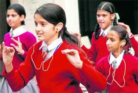 Students of Vatika High School for Deaf and Dumb, Sector 19, Chandigarh, perform during their Annual Sports Day on Friday in Chandigarh.