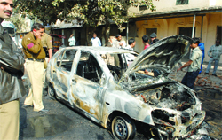 A Tata Indica Car caught fire at Paharganj in New Delhi Delhi 