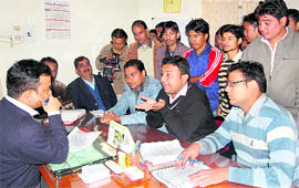 Members of the Garhwal Nirman Students Union in conversation with Sudhanshu,Vice-Chairman, Mussoorie Dehradun Development Authority in Dehradun on Friday