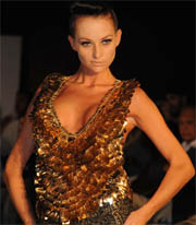 A model walks the ramp during India International Fashion Week at Crown Plaza in Gurgaon on Saturday. 
