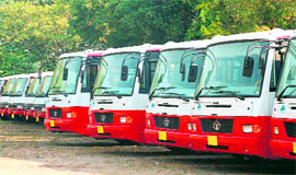 The luxury city bus fleet at Haridwar depot