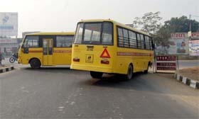 Buses of Ryan International School block road in Amritsar