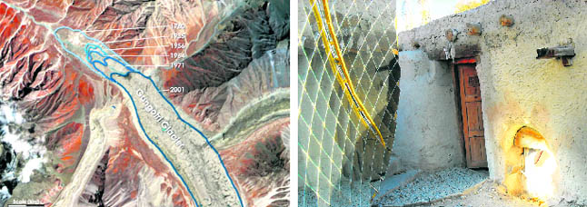 A NASA satellite picture showing the retreat of the Gangotri glacier over the years