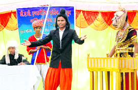 Students of DAV Intermediate College enact a play at the annual function in Dehradun on Saturday
