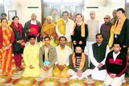 Delegates of Jhiyangshi University and Dev Sanskriti University after signing an MoU in Shanti Kunj, Haridwar