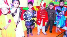 Students of Shiv Dale School, Haridwar, during a fancy dress competition