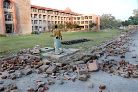 Work in progress to construct an extension block of the Mini-secretariat complex in Bathinda.