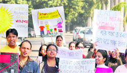 An awareness campaign by students of the department of women studies and development at Panjab University in Chandigarh