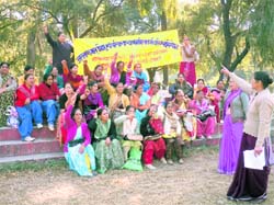 Uttarakhand women health workers stage a dharna at the Gandhi Park in Dehradun 