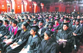 Students at the convocation of UTU at FRI in Dehradun