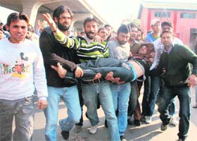 Agricultural technocrats shift a colleague to hospital after he fell unconscious while fasting in Jammu