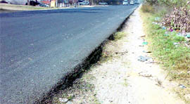 A view of the Ludhiana-Chandigarh road wherein soil erosion has been leading to accidents on different stretches.
