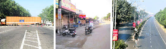 National Highway blocked near Doraha; shops closed in various parts, and a busy road wears a deserted look following a complete bandh in Ludhiana on Monday.