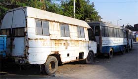Defunct vehicles parked on the hospital premises