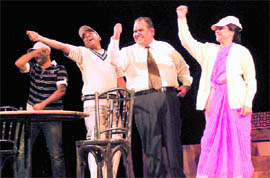 Satish Kaushik performs in the play Salesman Ramlal at the Tagore Theatre in Chandigarh on Tuesday.