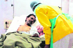 TDP chief N Chandrababu Naidu with K Chandersekhar Rao at the NIMS hospital in Hyderabad.