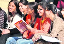 College students in a jubilant mood after the lifting of curfew in Ludhiana. 