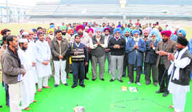 A prayer meeting being held in Guru Nanak Stadium, Ludhiana, on Wednesday to seek assurance from the Punjab government that no non-sports activities would be allowed in the stadium.
