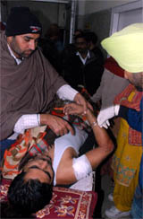 Injured Rakesh Arora under treatment at the Civil Hospital in Bathinda on Thursday.