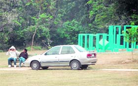 Rules are meant to be ben! A couple enjoys a cold evening at the Leisure Valley, Sector 10, Chandigarh, where parking vehicles is not allowed