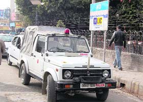 A Chandigarh police Jeep parked in the no-parking area near Clock Tower in Dehradun on Thursday.