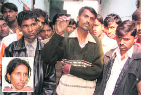 Aamir Hasans family members and (inset) Hasans wife talking to mediapersons at Dhandari Kalan in Ludhiana on Thursday.