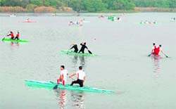 The ongoing 9th All-India Police Water Sports Championship at Sukhna Lake, Chandigarh, on Friday. 