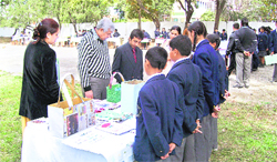 Ajay Gairola, member secretary of the Uttarakhand Pollution Control Board, takes a look at the Green Theme exhibition held at the Dehra Dun Hills Academy near Dehradun 