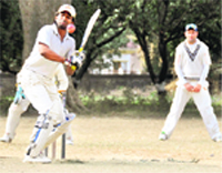 A batsman plays a shot at the Beehive T20 tournament in Dehradun 