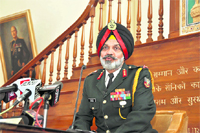 Lt Gen RS Sujlana, Commandant, IMA, addresses mediapersons on the eve of the the passing-out parade in Dehradun