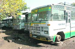 Condemned buses of the SRTC lying in its yard in Jammu. 