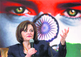 Cherie Blair, wife of former UK Prime Minister Tony Blair, at a womens conference in Mumbai 