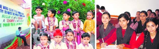 Left: The aim of Raza-ul-Uloom Islamic School is not only to spread literacy, but also to bring across the message that all Muslims are not terrorists and (right) more than eight children, who lost their fathers in militancy-related incidents, are getting education, free of cost, in Christ School