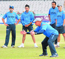 The Indian team during a training session with Australian fielding coach Mike Young in Mohali on Friday.